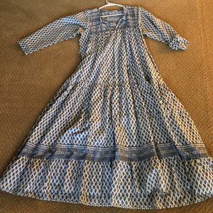 Zara cotton blue and white maxi dress